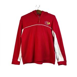 Vintage Loony Tunes Tweety Embroidered 1/4 Zip Hooded Fleece Sweatshirt Size L